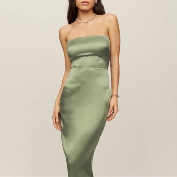 Reformation Oakley Silk Midi Dress in Artichoke - Picture 10 of 11